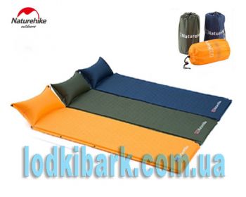 Широкий надувной коврик с подушкой Nature Hike ULTRALIGH TPU 185х60х2,5 см, вес 1кг, синий