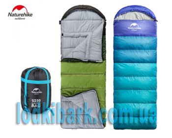 Спальный мешок с капюшоном Nature Hike U250 с фибер подкладкой (190+30)x75см, вес 1,5кг, 5-10℃