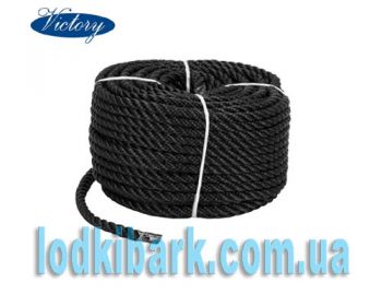 Веревка Polyester 3 strand rope 6 mmх30 m black черная якорная, швартовная