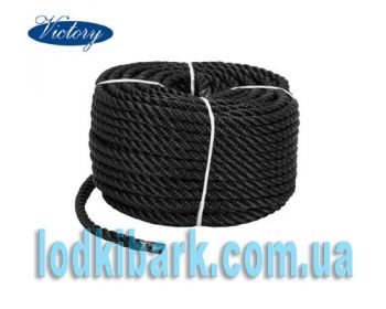 Веревка Polyester 3 strand rope 8 mmх30 m black черная якорная, швартовная